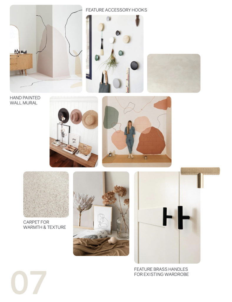 concept mood board for a contemporary dressing room