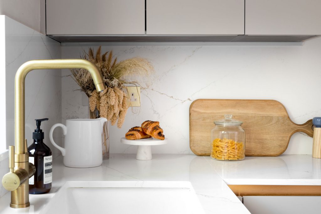 Small kitchen, Natalie Holden Interiors,kitchen design, modern kitchen, Cosentino worktop, ethereal glow worktop