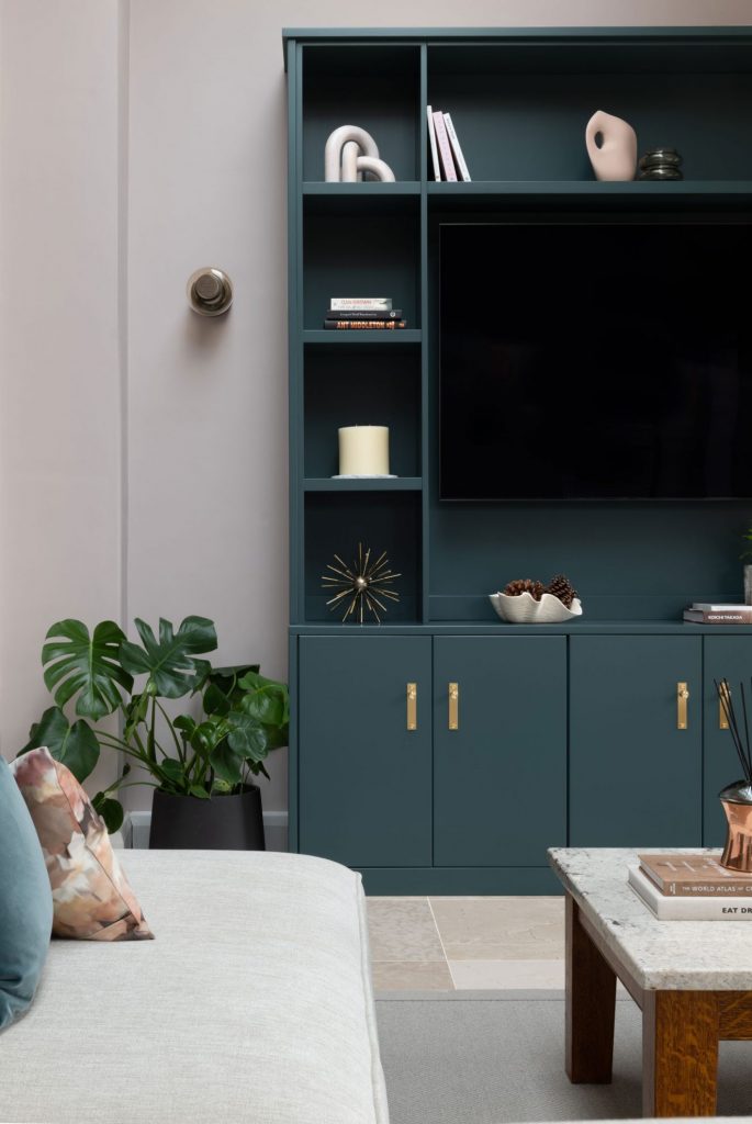 photo of bespoke joinery in a contrasting blue colour, designed by Natalie Holden Interiors