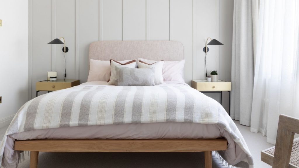 An image of a neutral bedroom interior designed by Natalie Holden Interiors.